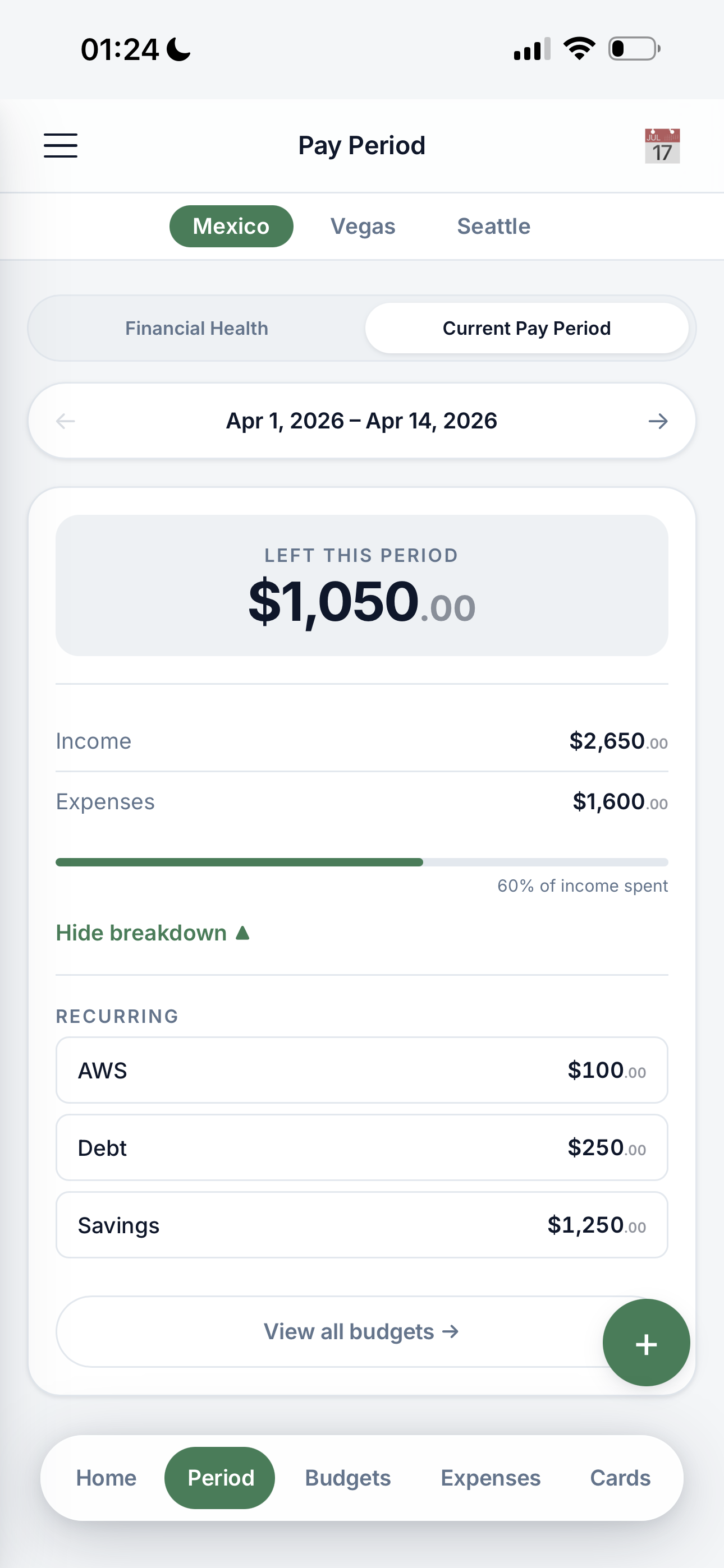 Pay Period view